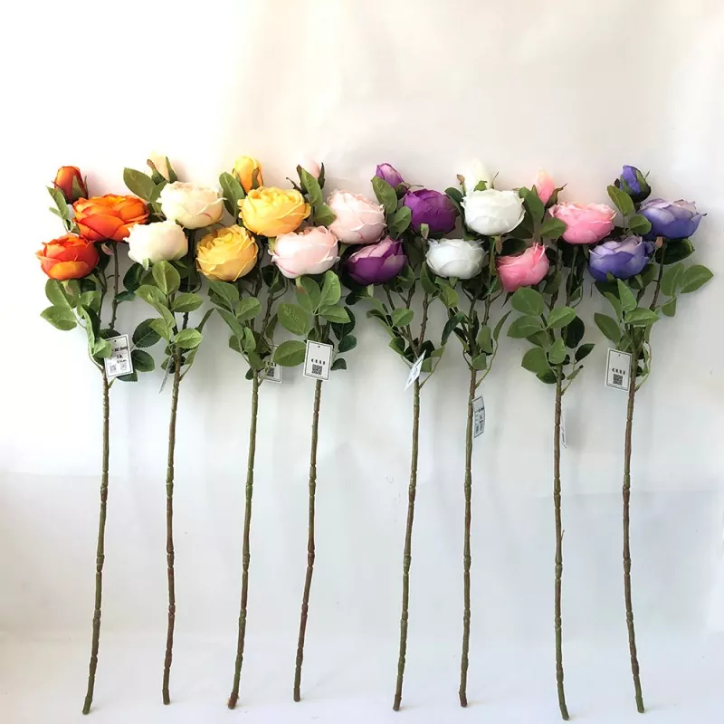 3 glave Silk Peony Cvet